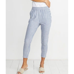 Marine Layer Monica Pants Blue Stripe Large Slim Straight Leg Elastic White